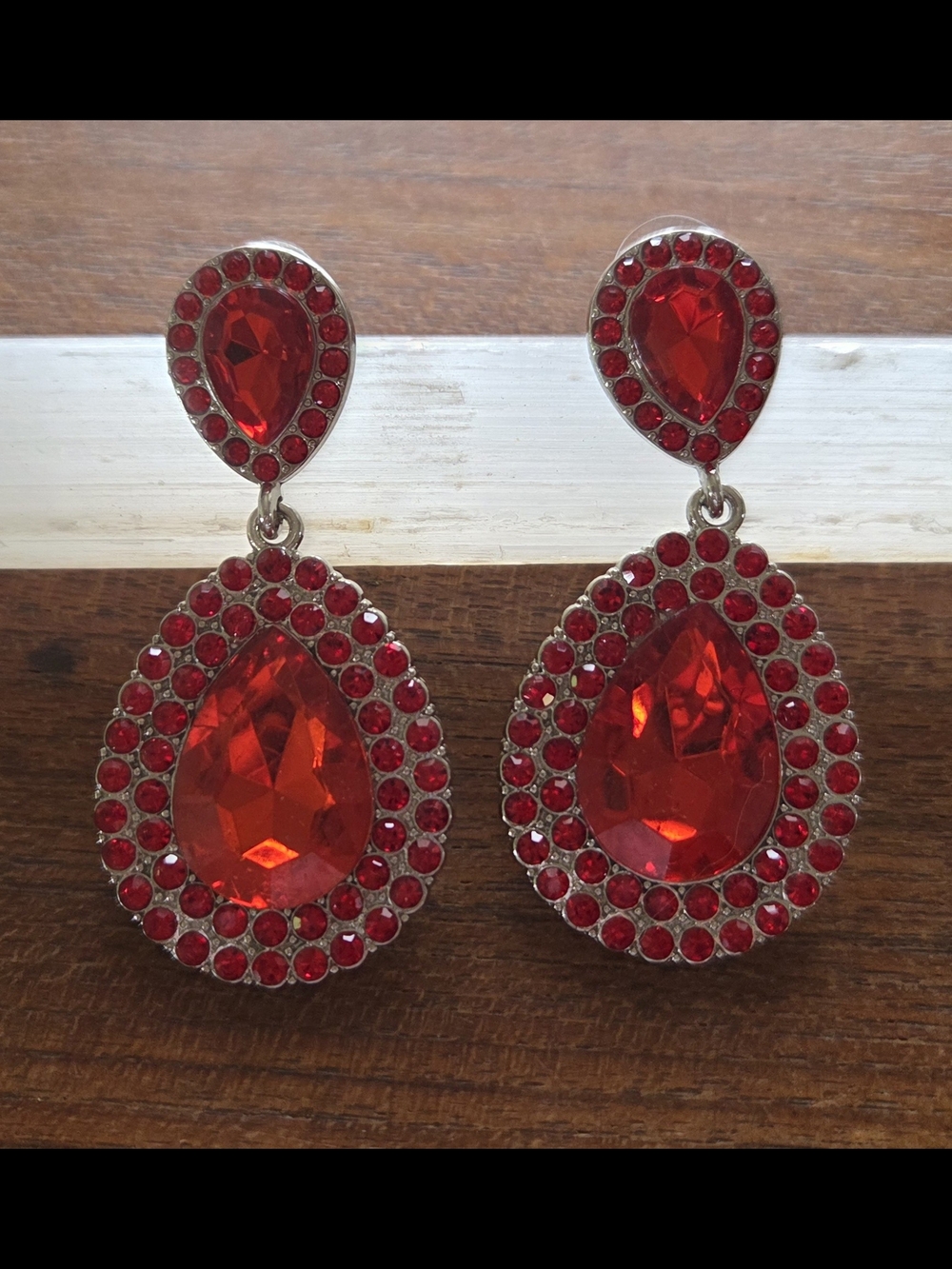Red Teardrop Crystal Drop Earrings - Women Jewelry